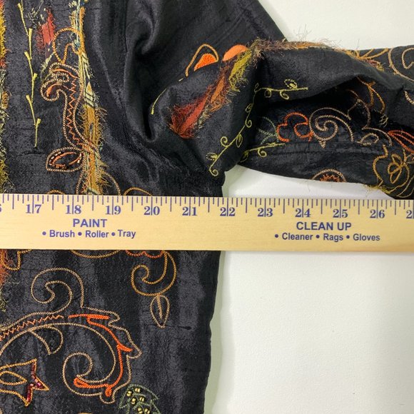 Chico's Silk Beaded Blouse - Size Medium (Chicos 1) - Black Embellished Floral - Picture 10 of 13